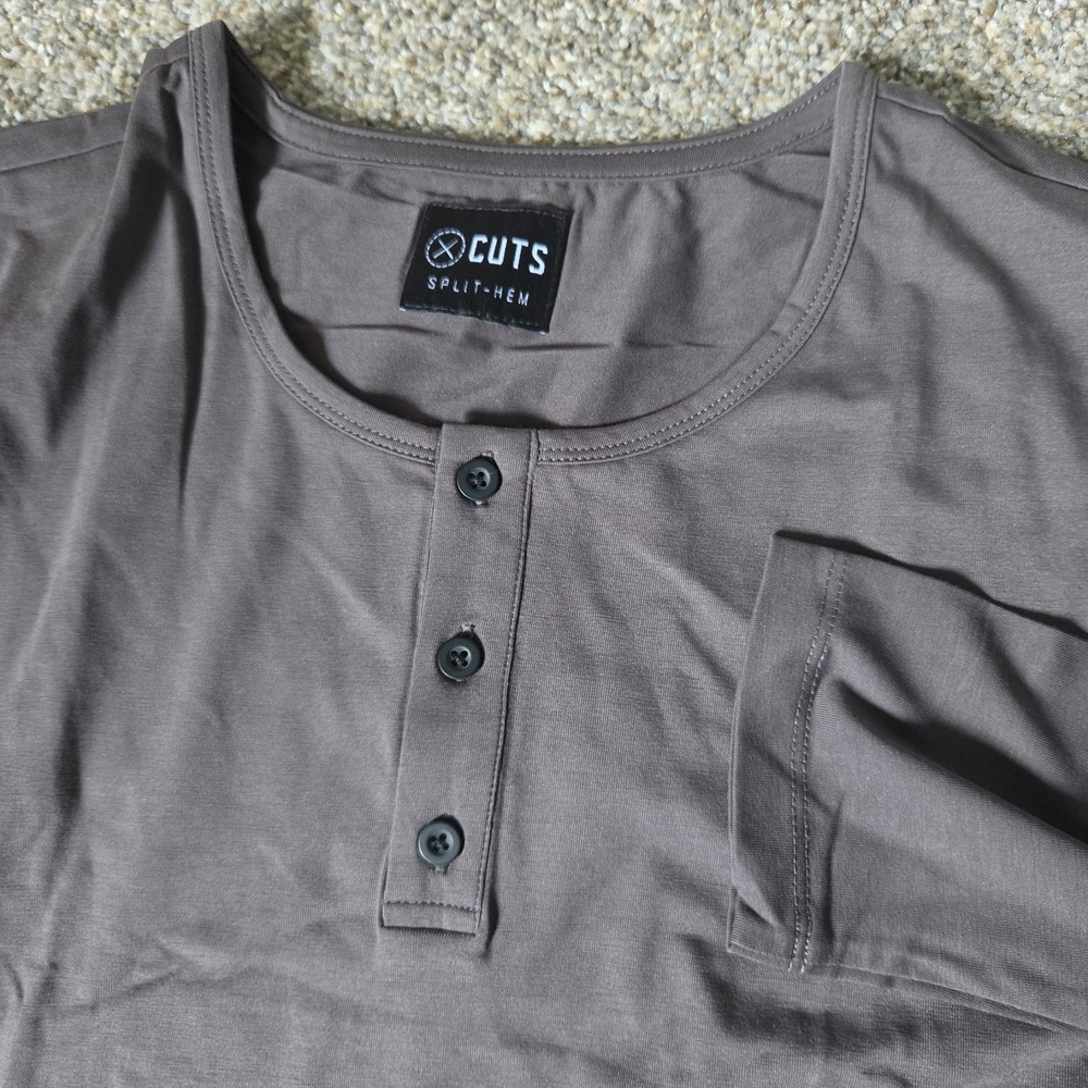Cuts Clothing Men XL Anchor Grey PYCA Pro Split-Hem Long Sleeve Henley Shirt